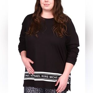 Michael Kors Black Long Sleeve Top with Logo Band